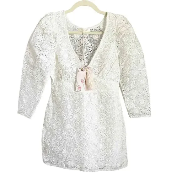 LoveShackFancy Faye Mini Dress 4 White NWT - Picture 2 of 11